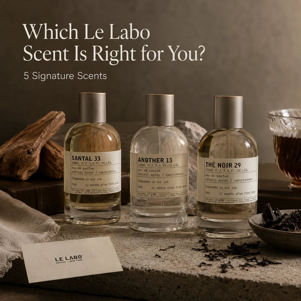 Best Le Labo scents comparison featuring Santal 33, Another 13 and Thé Noir 29