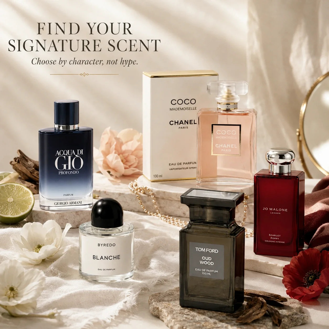 How to choose a signature scent with Giorgio Armani Byredo Chanel Jo Malone and Tom Ford fragrances
