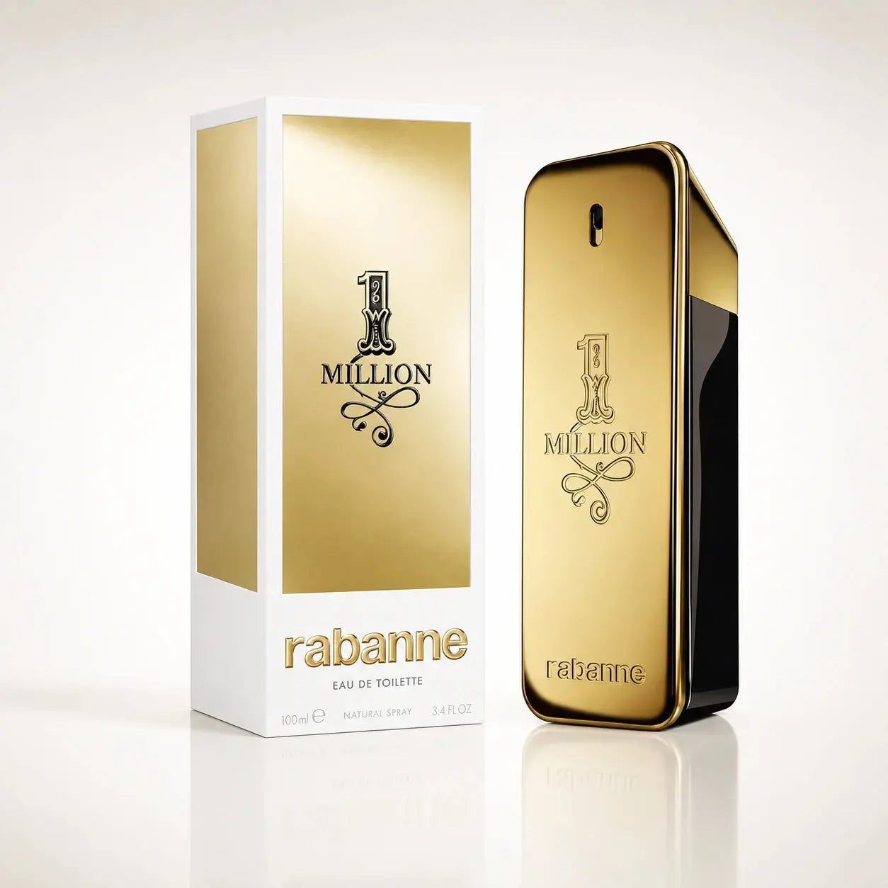 Rabanne 1 Million perfume bottle and packaging on a white background