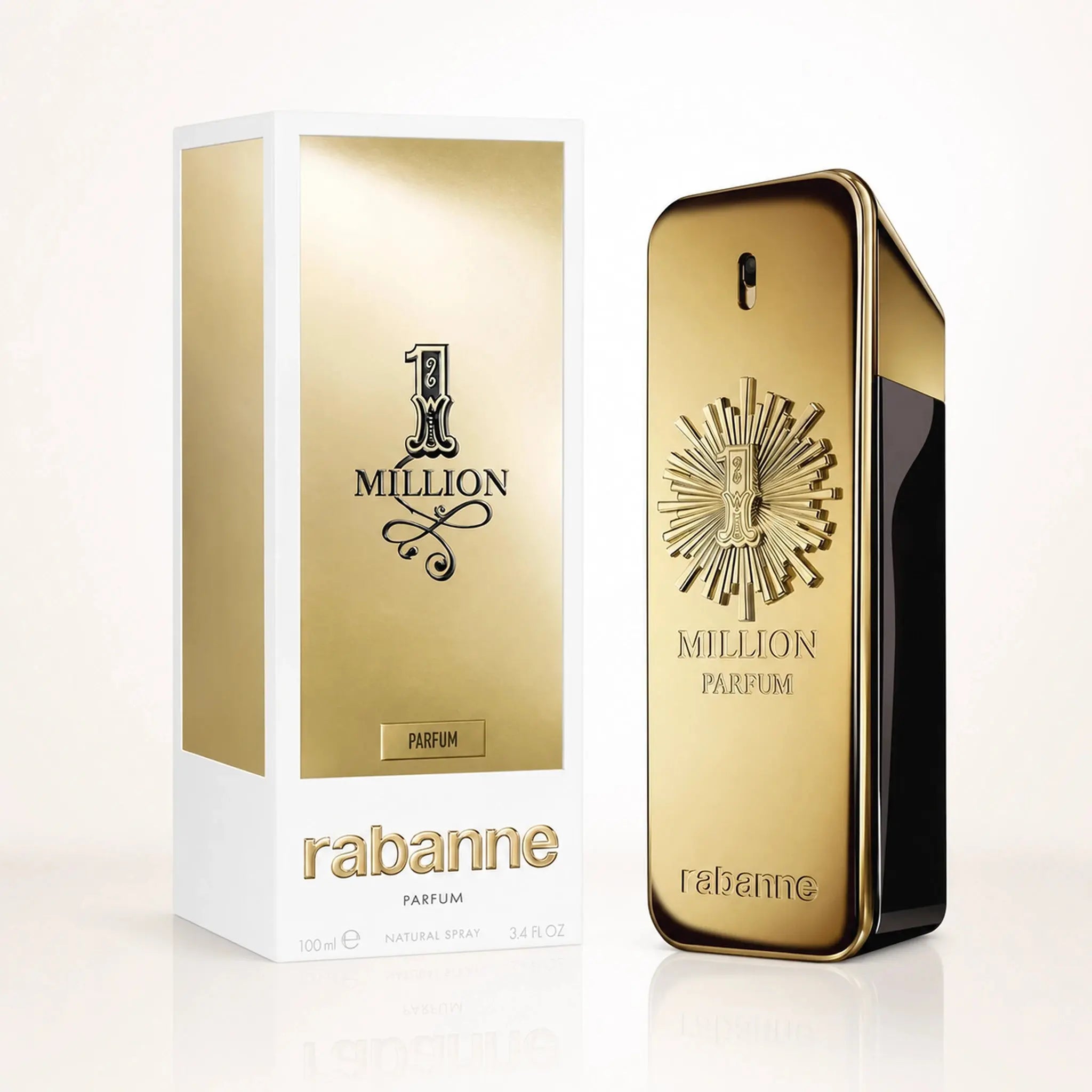 Rabanne 1 Million perfume bottle and packaging on a white background