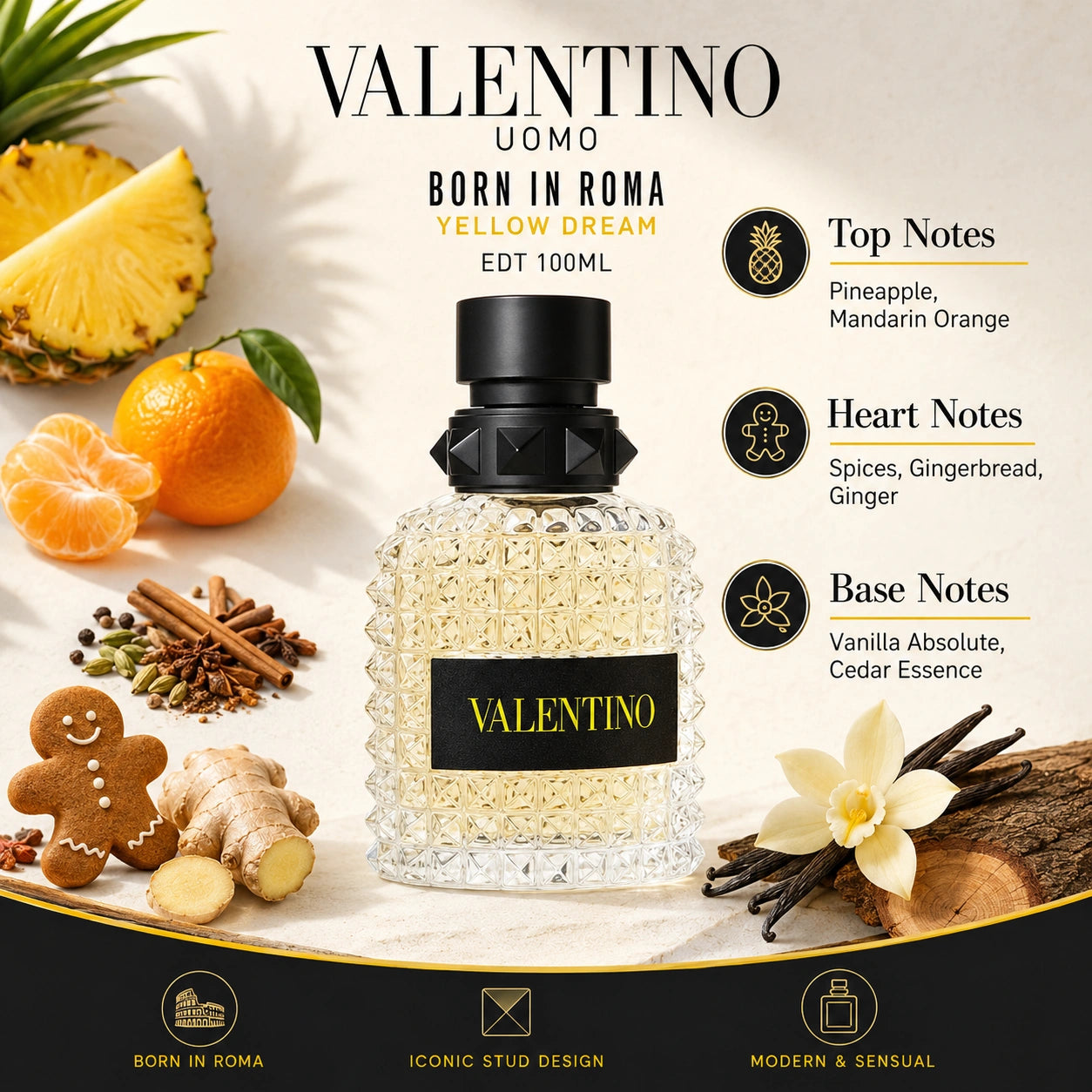 Valentino Uomo Born In Roma Yellow Dream EDT 100ml for men in a bright Rome inspired luxury setting at Gadgets Online NZ