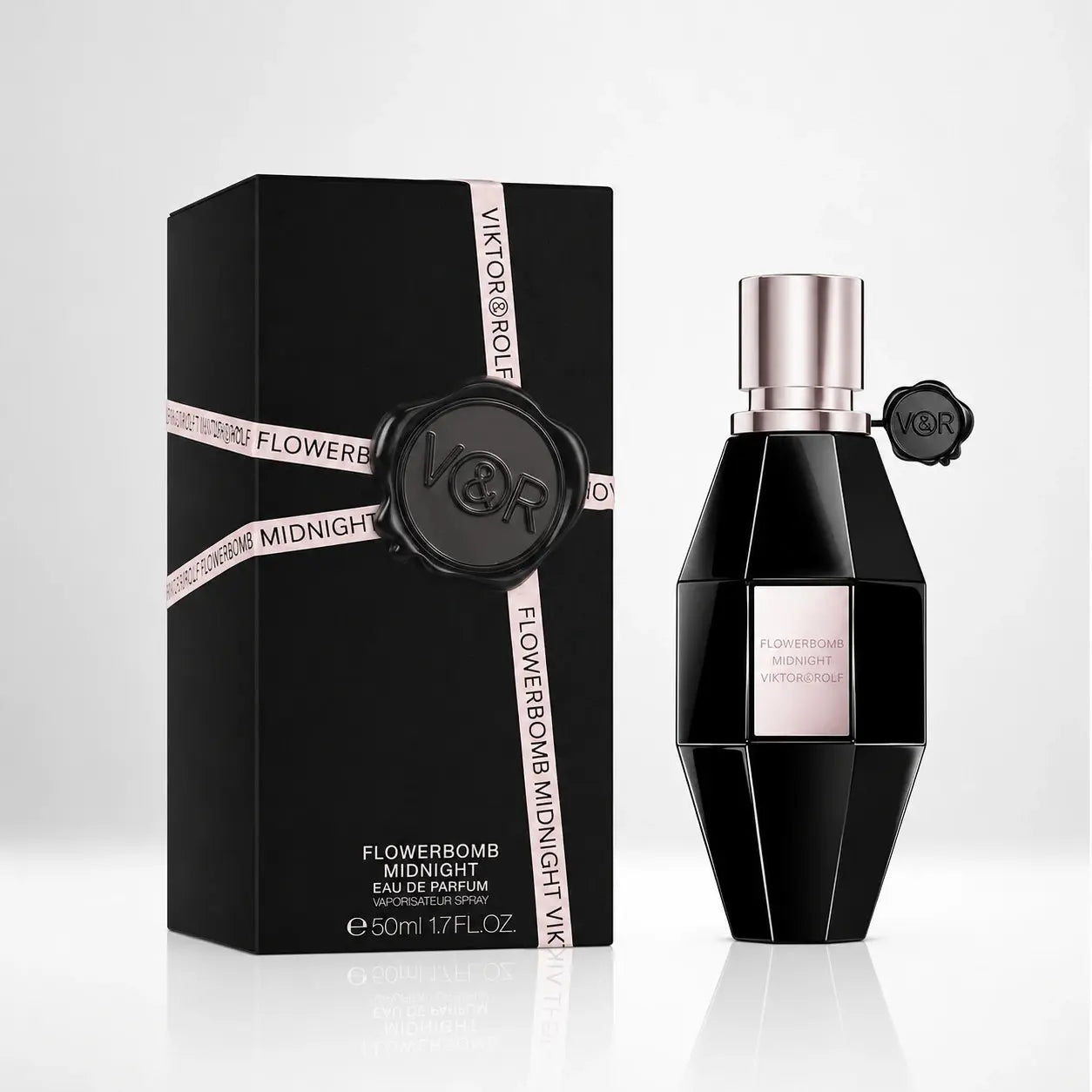 Viktor & Rolf Flowerbomb Midnight EDP 50ml bottle and box product image with a clean luxury still life presentation.