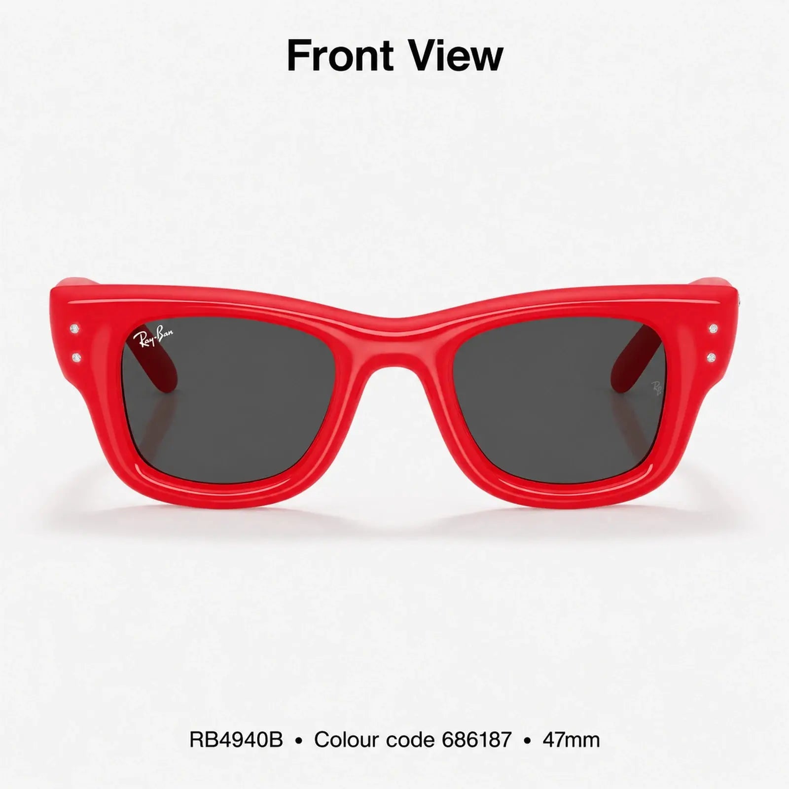 Red sunglasses with dark lenses on a white background