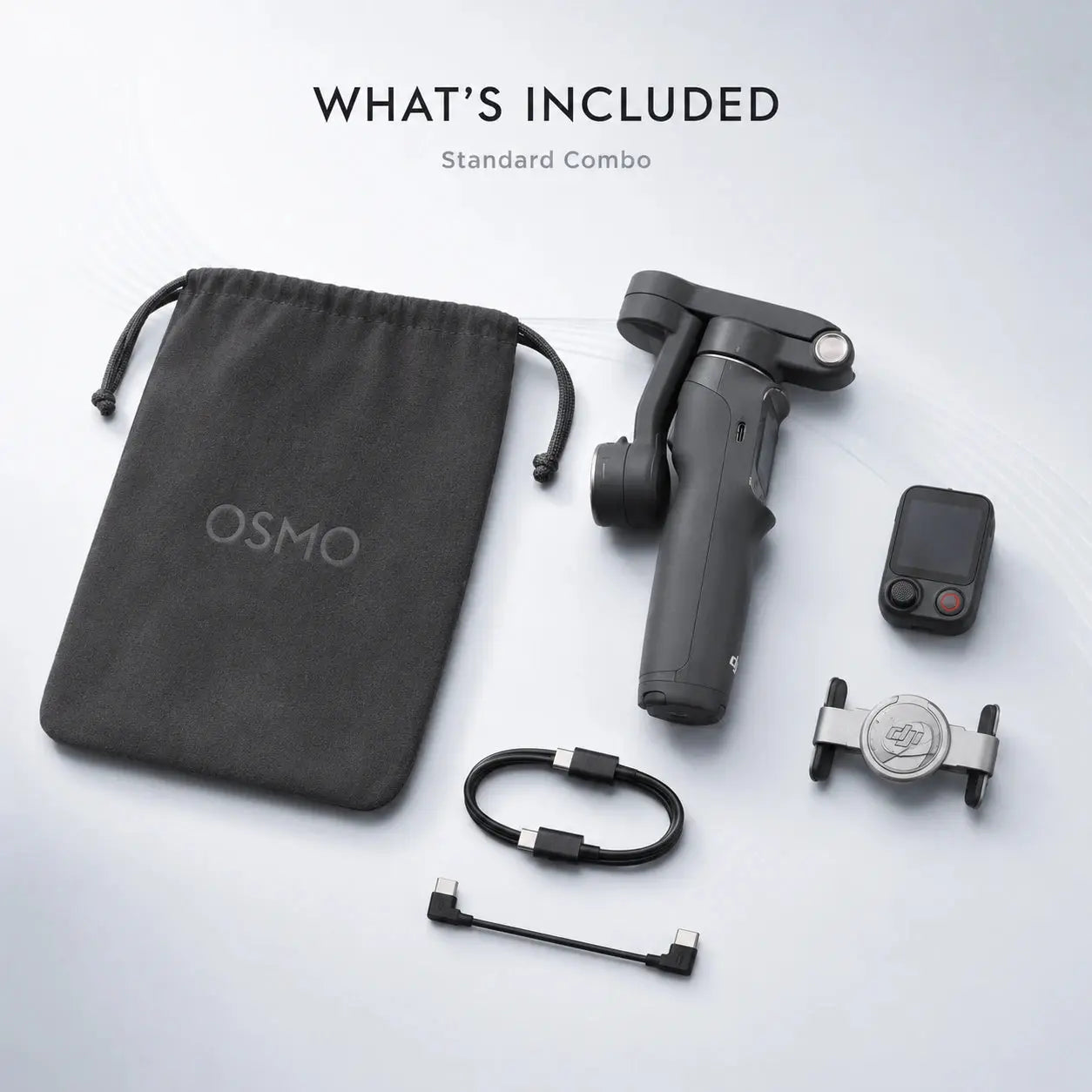 DJI Osmo Mobile 8P Standard Combo product showcase with built-in tripod, extension rod and detachable screen module at Gadgets Online NZ LTD