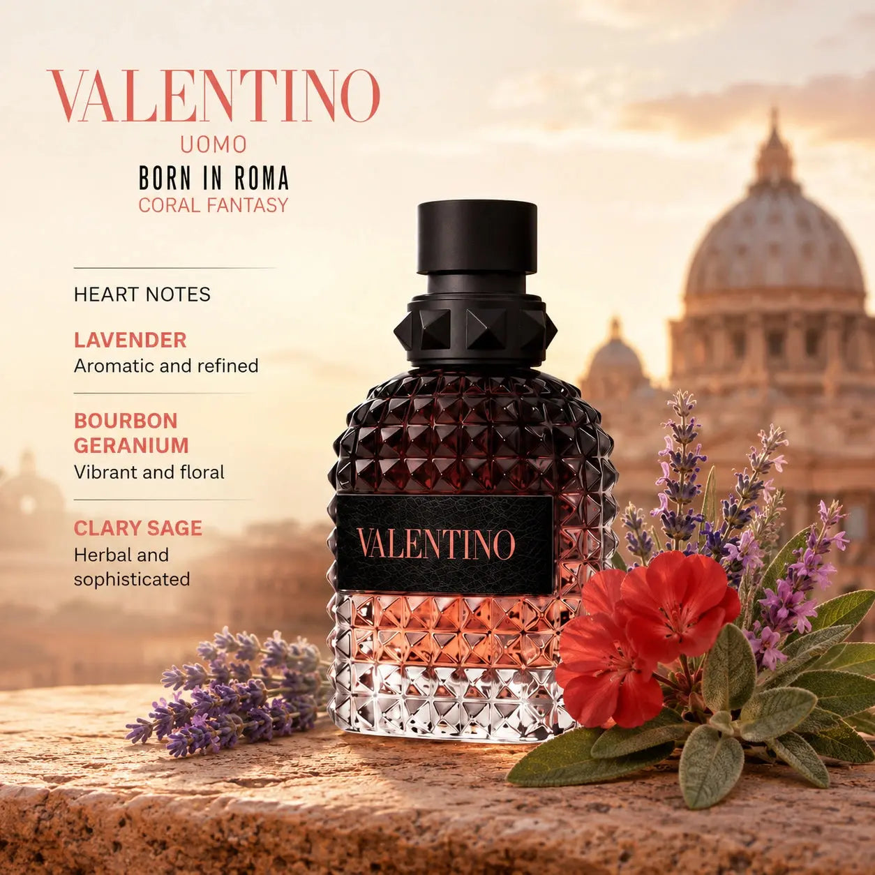 Valentino Uomo Born In Roma Coral Fantasy 50ml EDT men heart notes image with lavender, Bourbon geranium and clary sage at Gadgets Online NZ