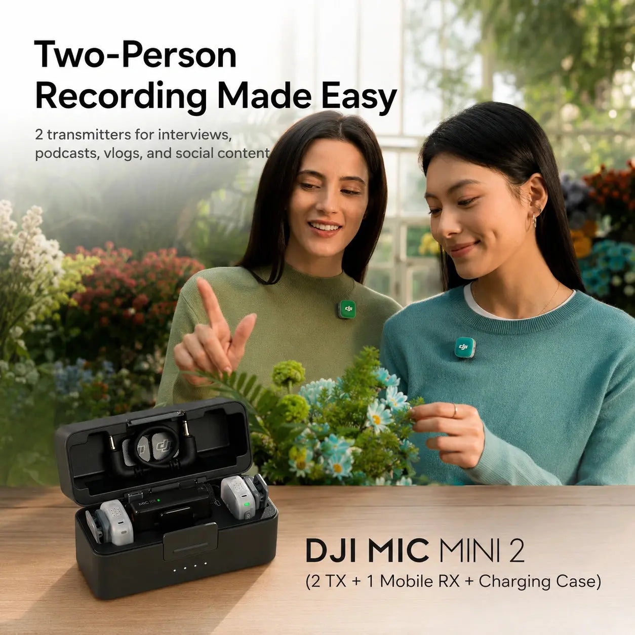 DJI Mic Mini 2 two-person recording wireless microphone kit for interviews and vlogs