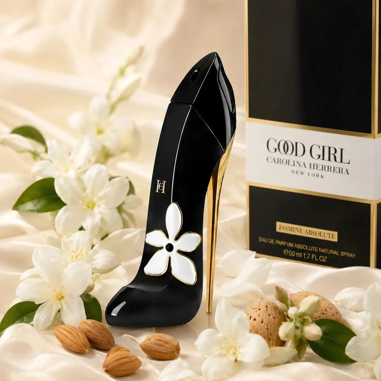 Carolina Herrera Good Girl Jasmine Absolute EDP 50ml heart notes image with jasmine and bitter almond at Gadgets Online NZ