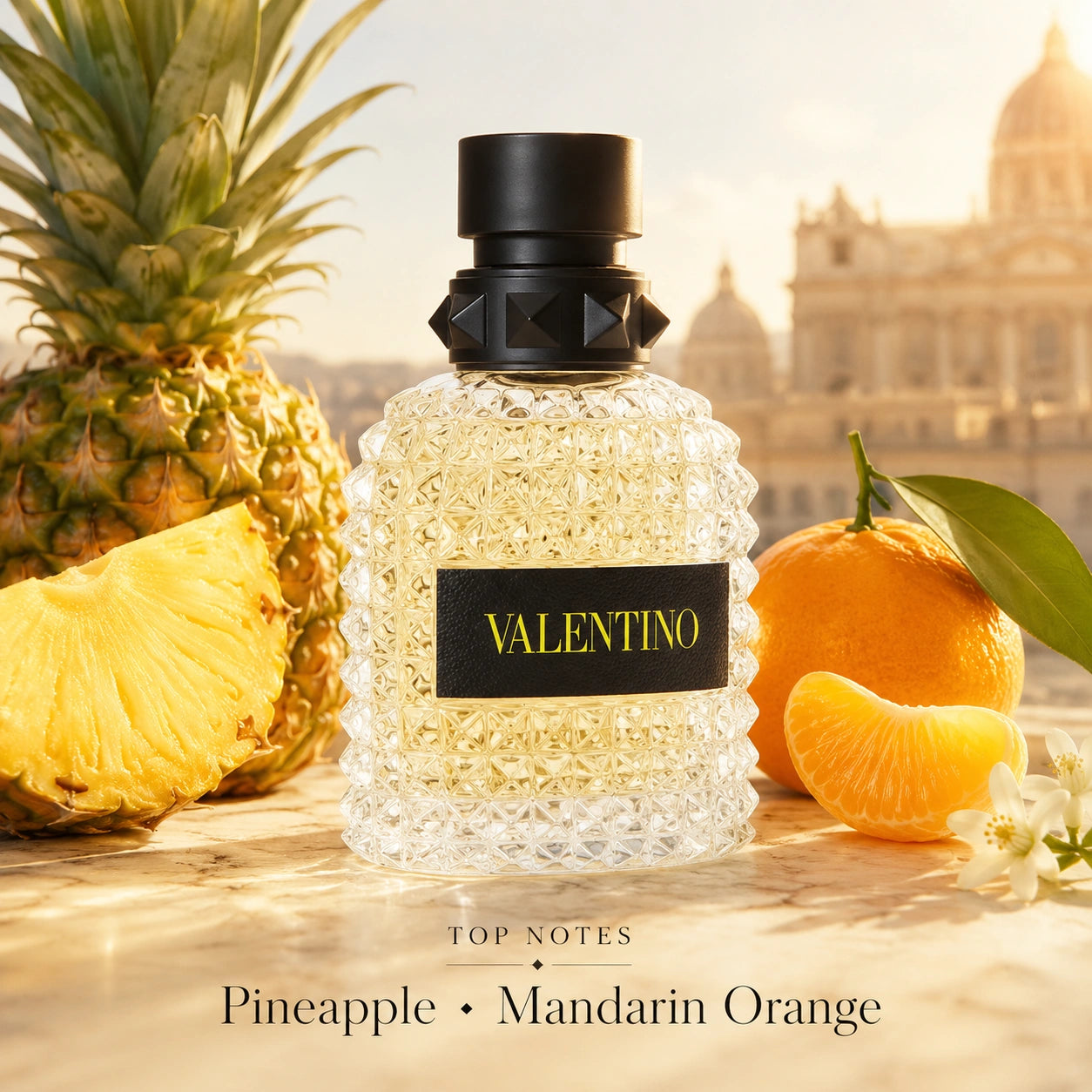 Valentino Uomo Born In Roma Yellow Dream EDT top notes image with pineapple and mandarin orange at Gadgets Online NZ