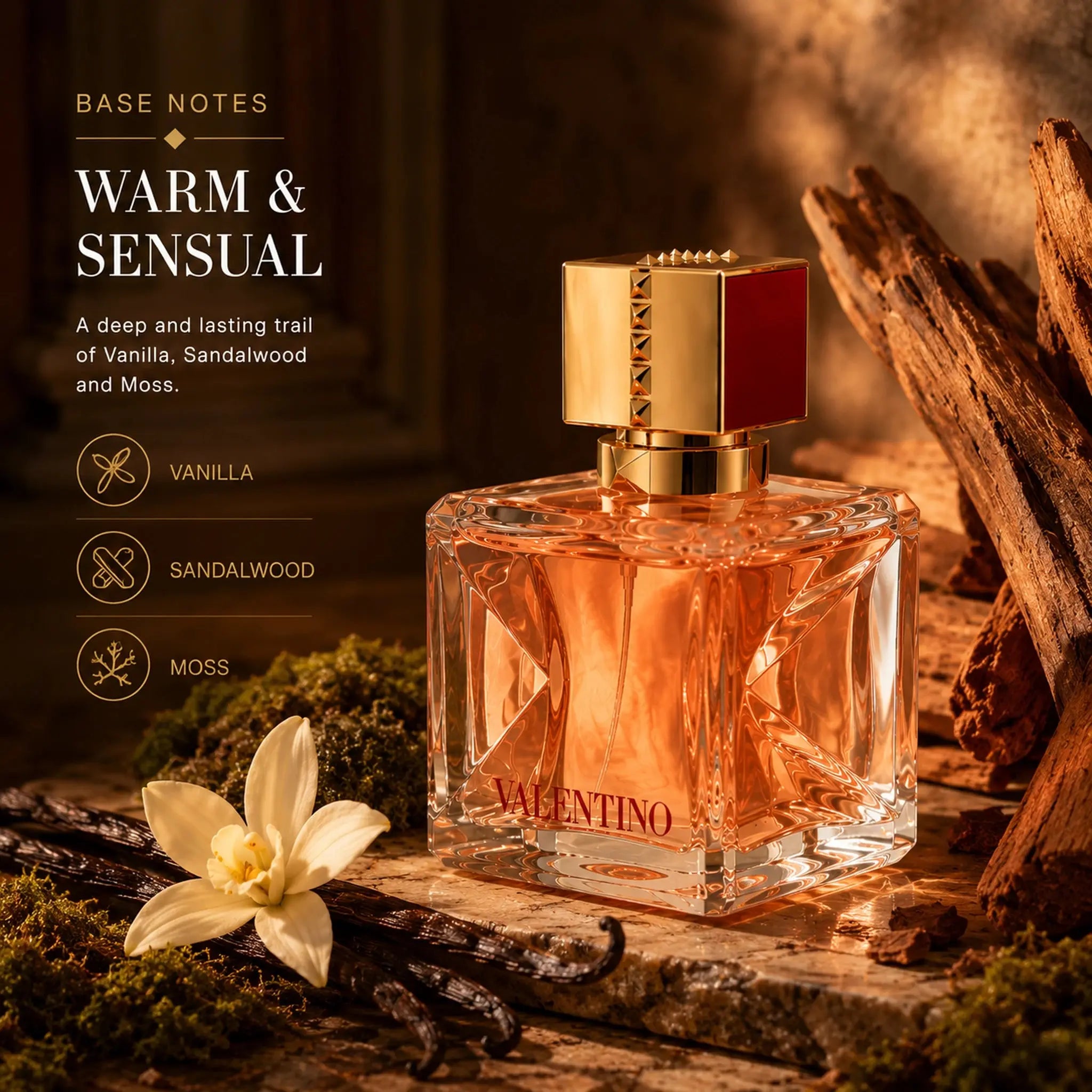 Valentino Voce Viva Intensa vanilla sandalwood moss base notes image at Gadgets Online NZ