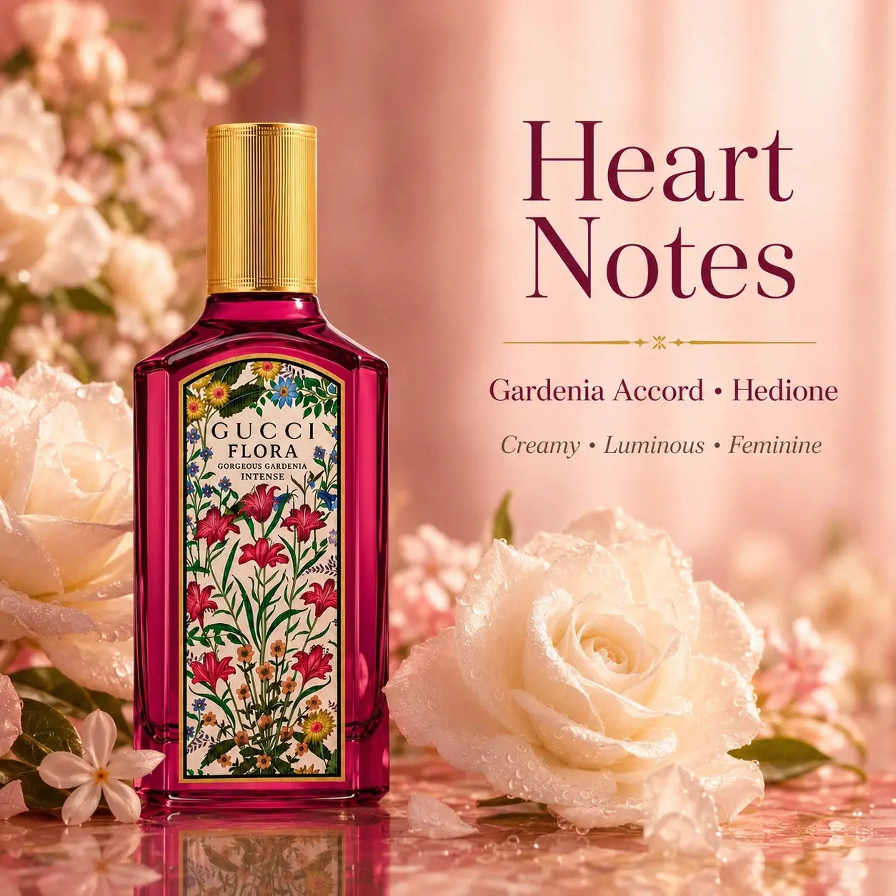 Gucci Flora Gorgeous Gardenia Intense EDP 50ml heart notes image showing Gardenia Accord and Hedione at Gadgets Online NZ