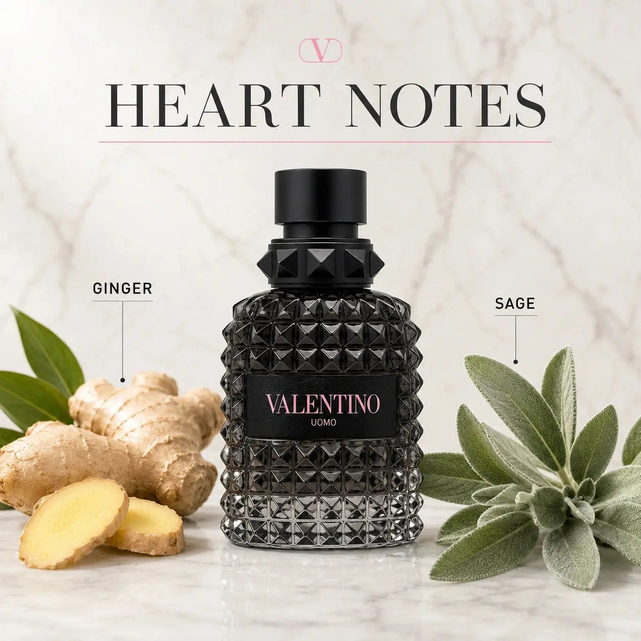 Valentino Uomo Born In Roma EDT 50ml heart notes image with ginger and sage at Gadgets Online NZ