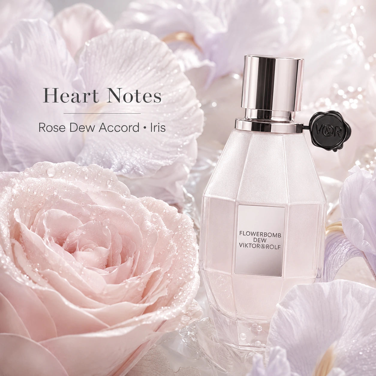 Viktor & Rolf Flowerbomb Dew EDP 50ml heart notes image with soft floral elegance and feminine white bloom mood