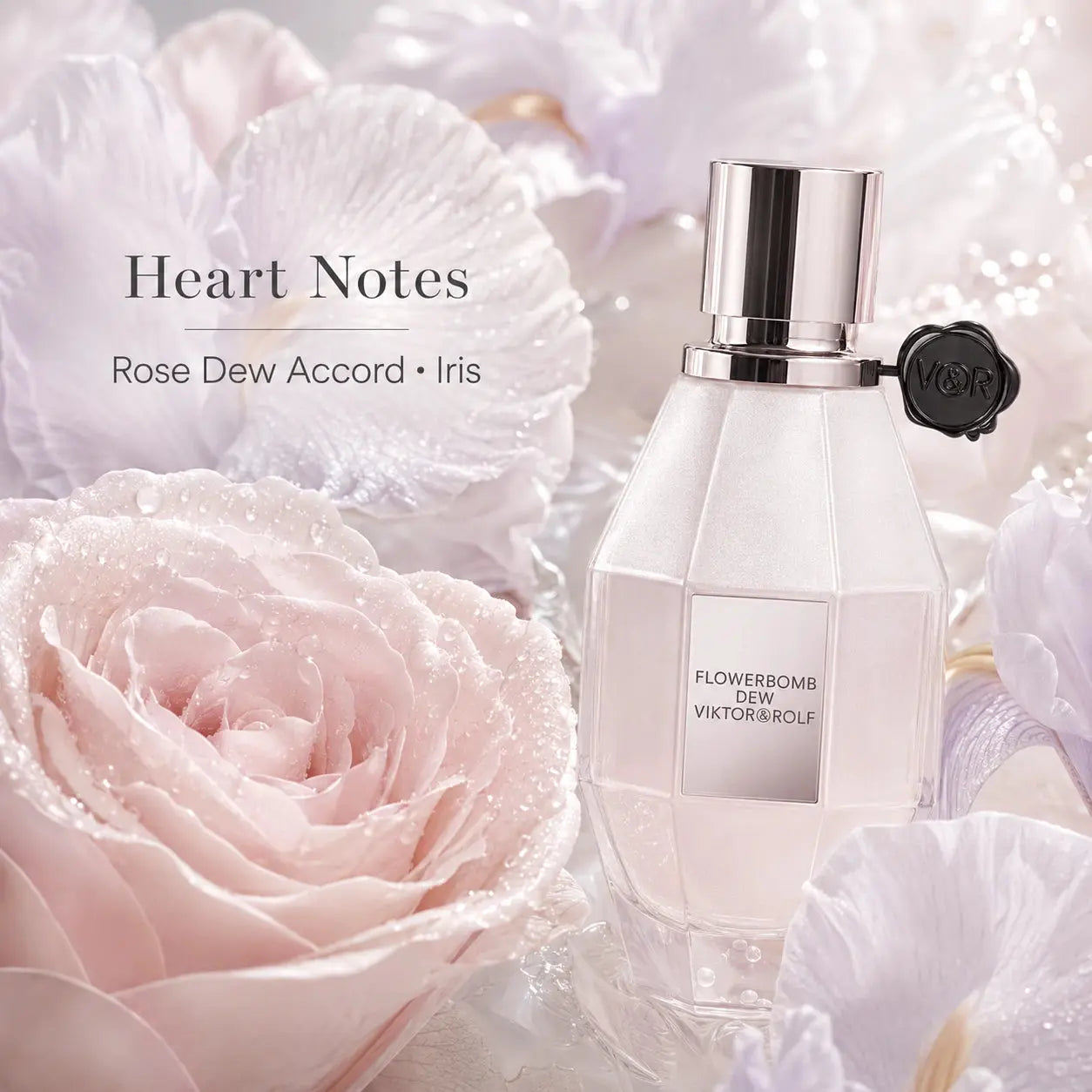 Viktor & Rolf Flowerbomb Dew EDP 50ml heart notes image with soft floral elegance and feminine white bloom mood