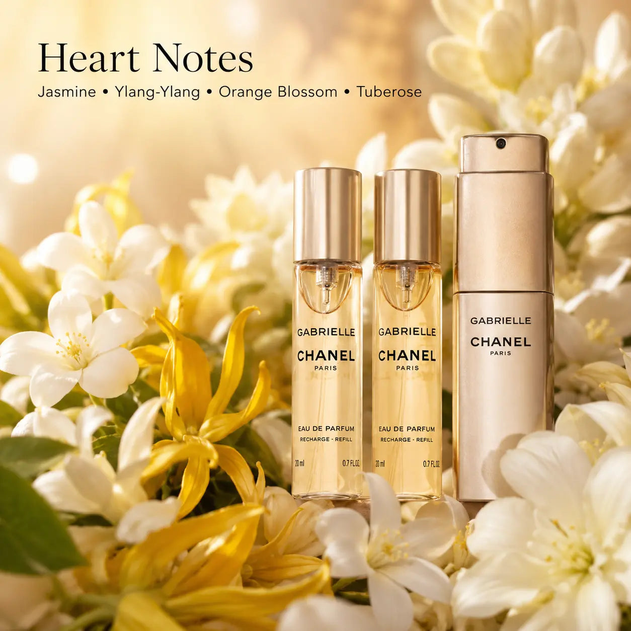 Chanel perfume bottles with floral background