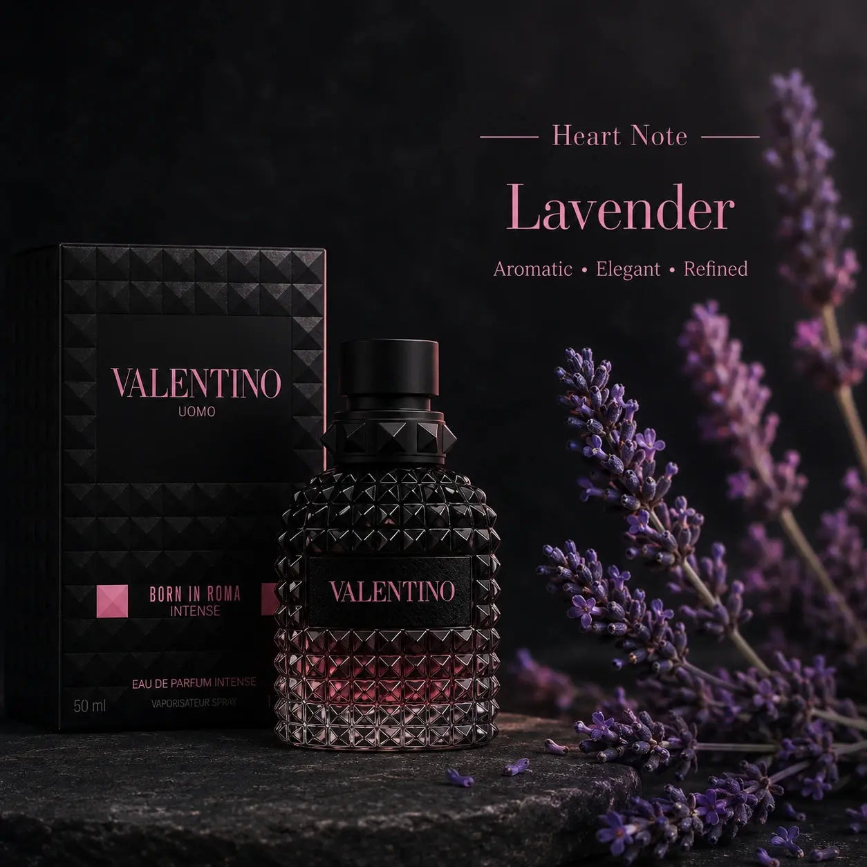 Valentino Uomo Born In Roma Intense EDP 50ml for men heart note image showing lavender with aromatic elegant refined character at Gadgets Online NZ