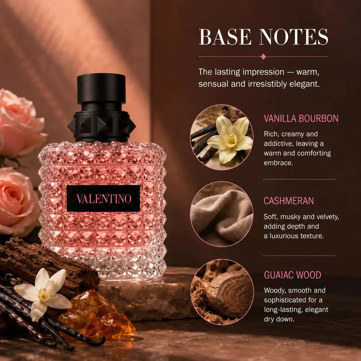 Valentino Donna Born In Roma EDP base notes vanilla bourbon cashmeran guaiac wood image