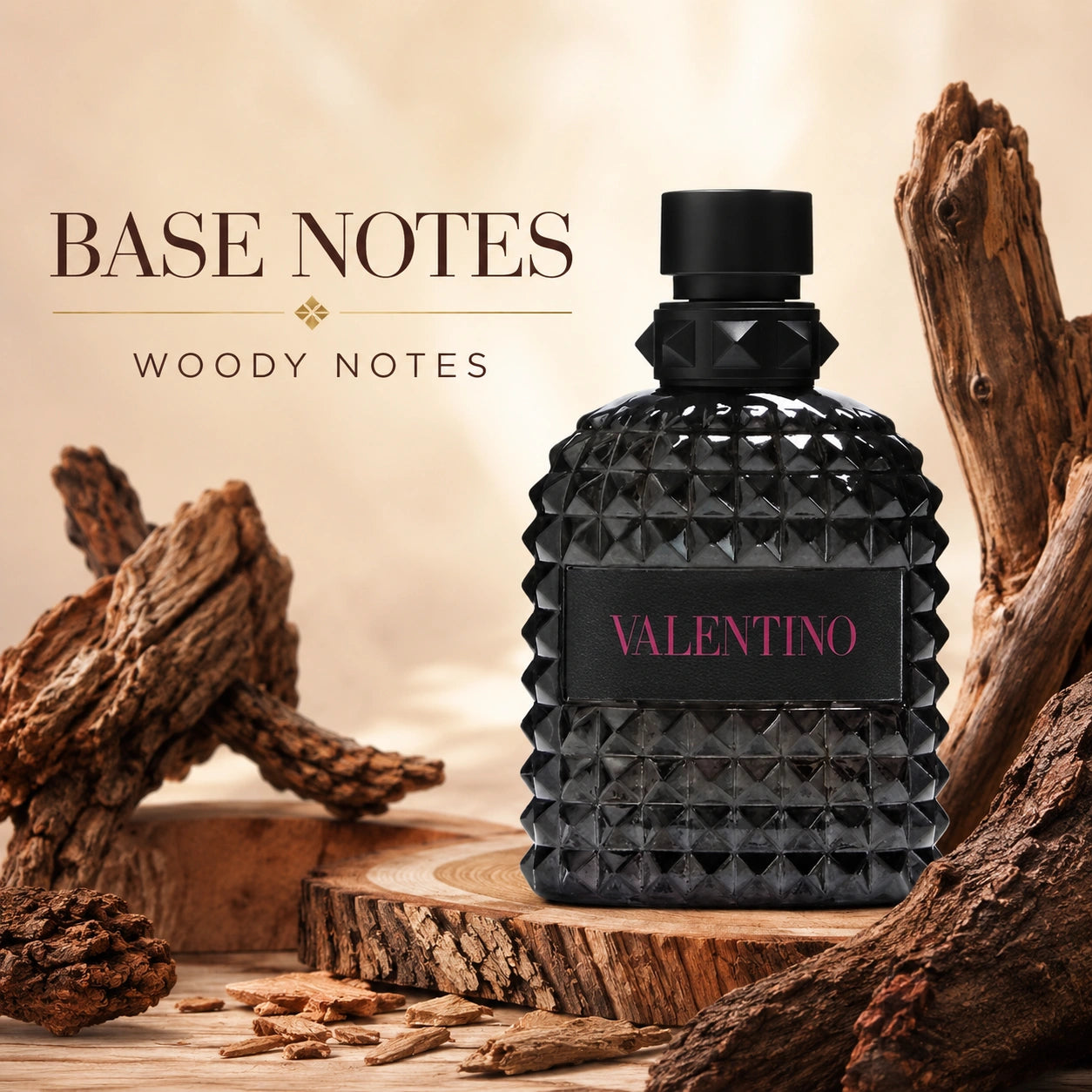 Valentino Uomo Born In Roma Extradose Parfum base notes image with woody notes at Gadgets Online NZ