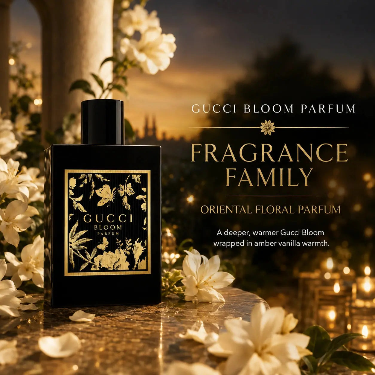 Gucci Bloom Parfum 100ml fragrance family image showing oriental floral parfum character at Gadgets Online NZ