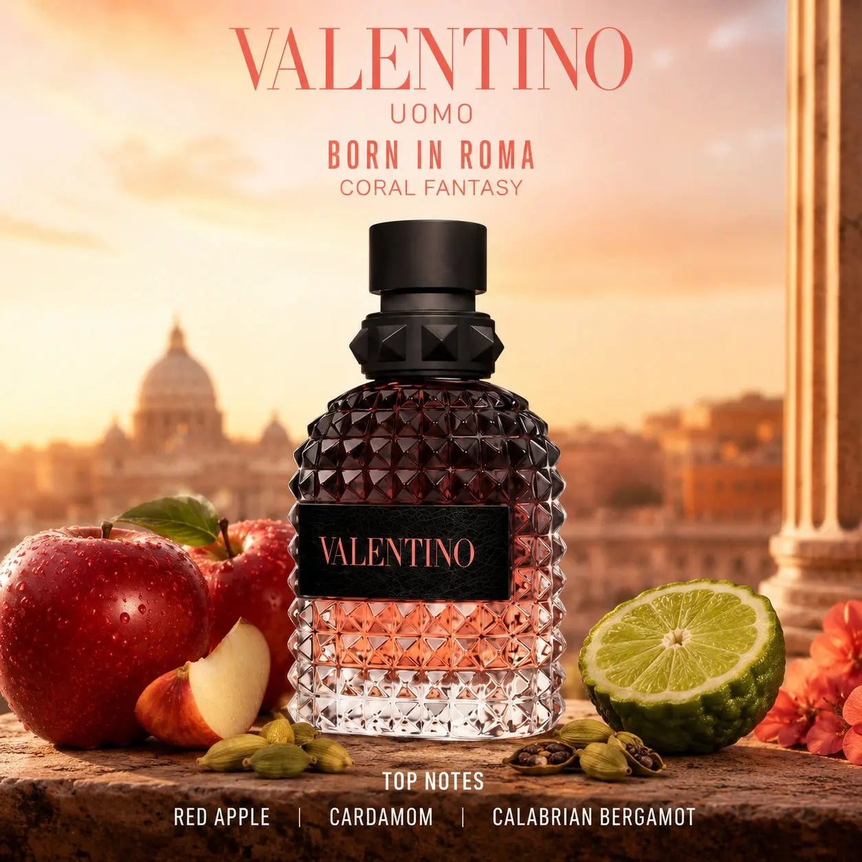 Valentino Uomo Born In Roma Coral Fantasy 50ml EDT men top notes image with red apple, cardamom and Calabrian bergamot at Gadgets Online NZ