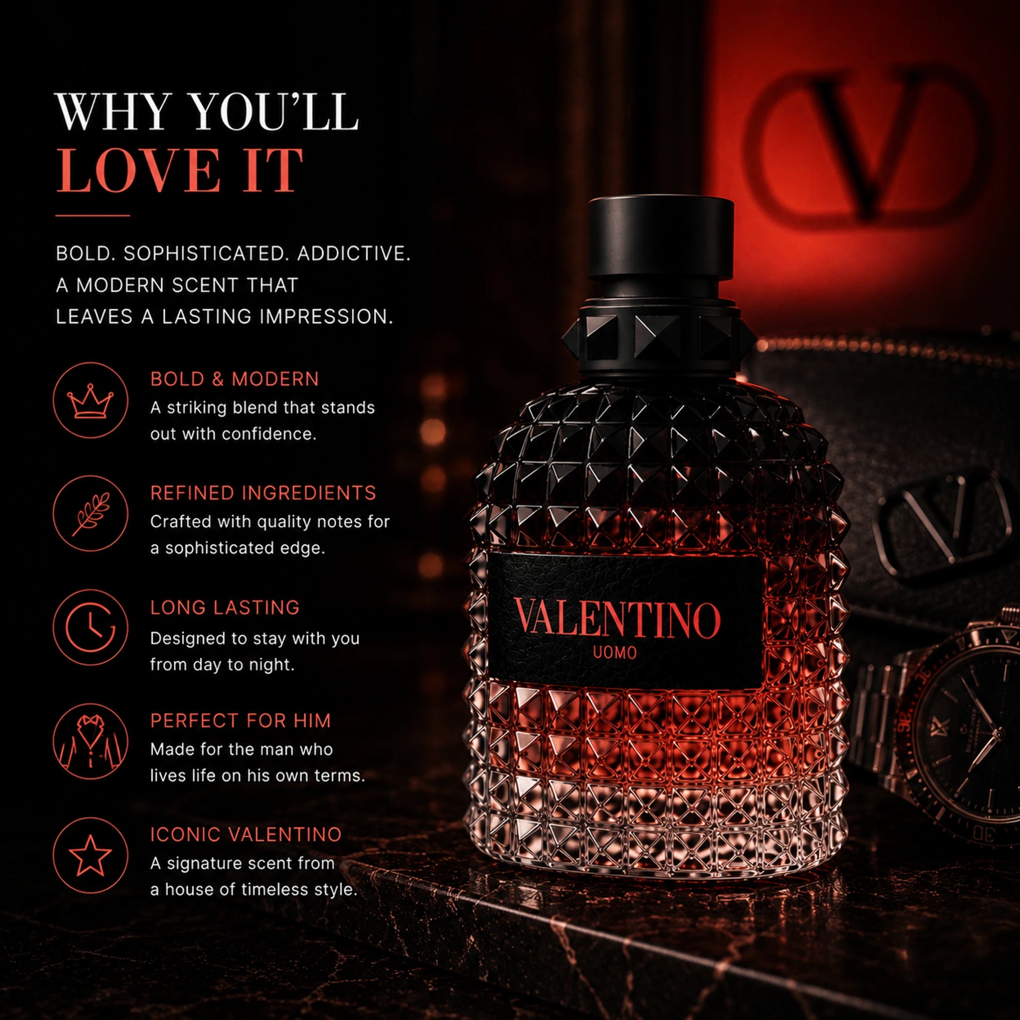 Valentino Uomo Born In Roma Coral Fantasy masculine confidence lifestyle image at Gadgets Online NZ