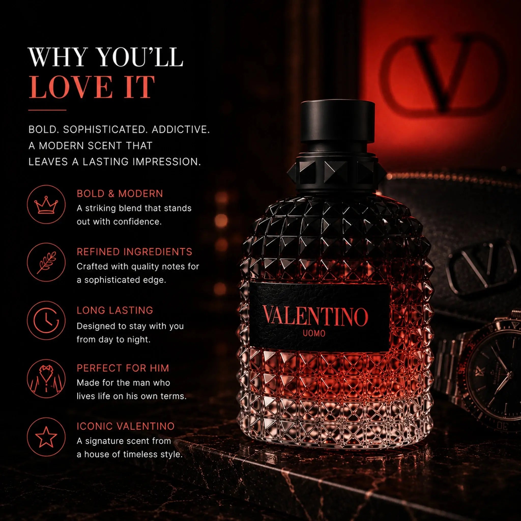 Valentino Uomo Born In Roma Coral Fantasy masculine confidence lifestyle image at Gadgets Online NZ