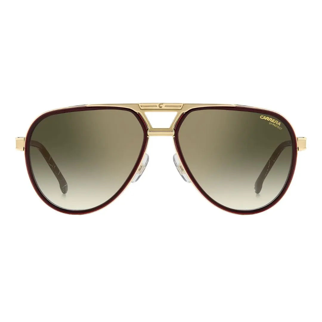 Carrera 1076/S men's hexagonal pilot Gold-framed sunglasses with a gradient lens on a white background