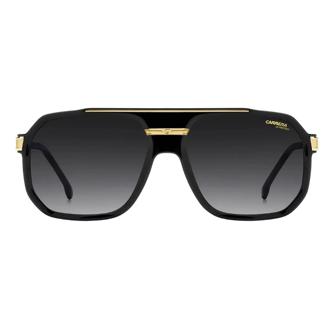 Carrera 1077/S men's rectangular Sunglasses with black gradient lenses and gold accents on a white background