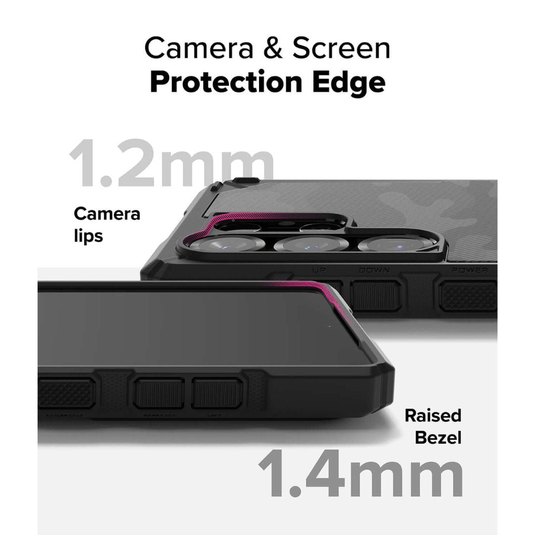 Raised Protection on Edges for Camo Black case for Samsung S25 Ultra in NZ