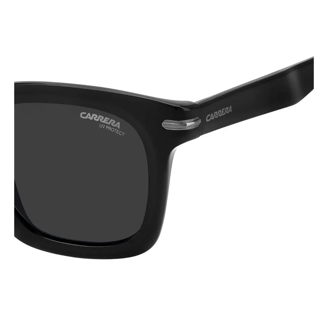 Carrera 365/S men's rectangular Black Carrera sunglasses with dark lenses on a white background