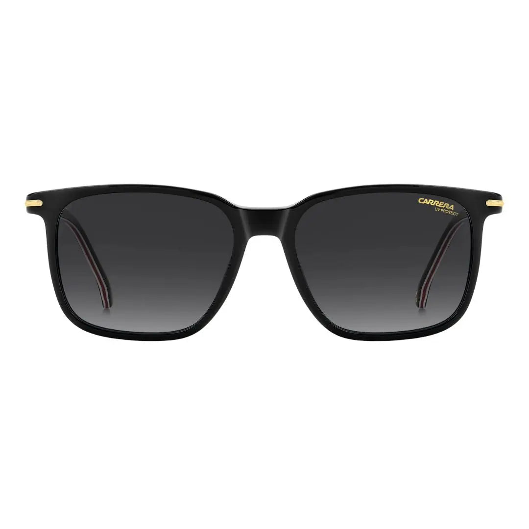 Carrera 367/S men's rectangular Black sunglasses with gold accents on a white background