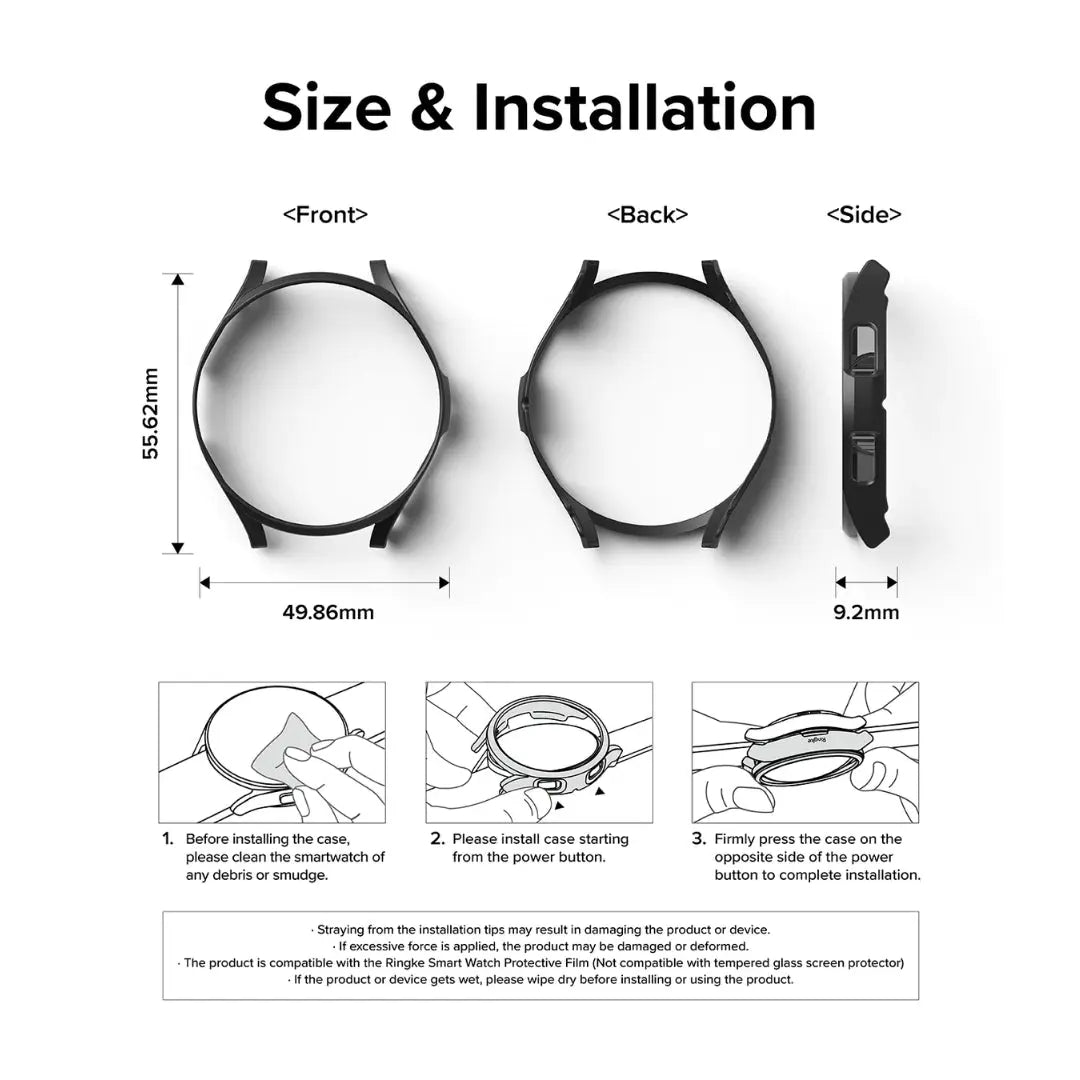 Perfectly sized and easy to install, our case ensures a seamless fit for your Galaxy Watch 6, making installation a breeze.