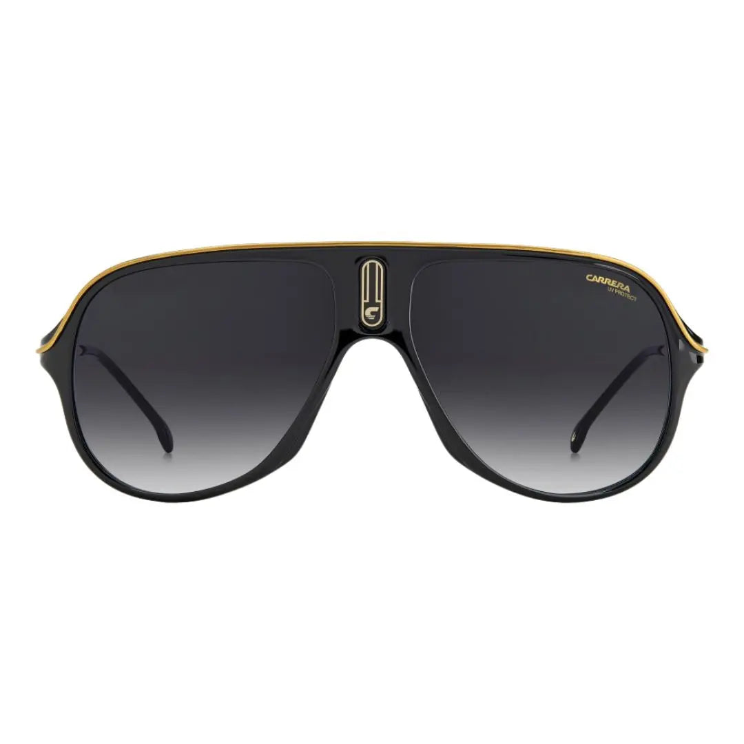 Carrera Safari65/N unisex aviator Sunglasses with gold frame and black lenses on a white background