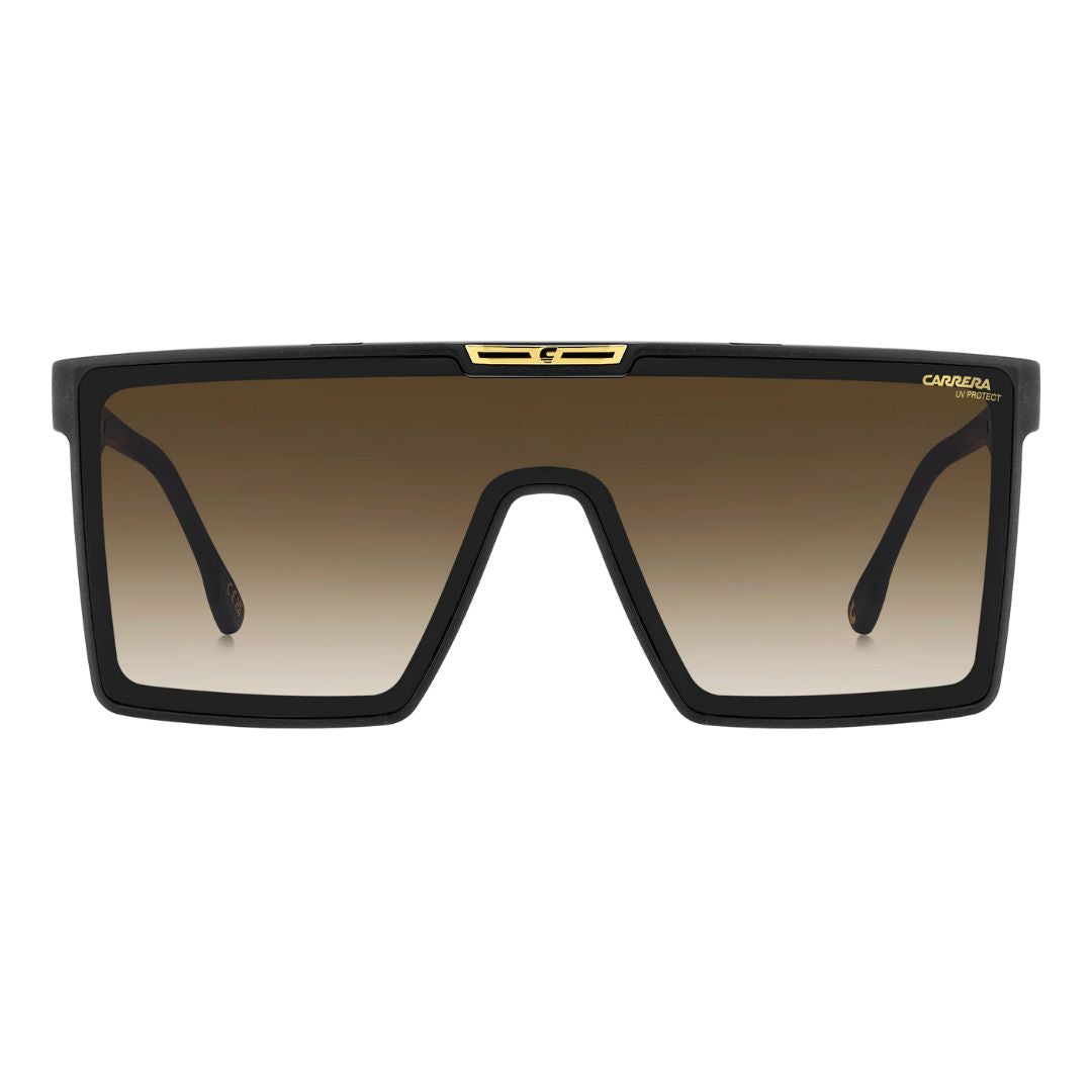 Carrera Victory C 07/S men's shield Black sunglasses with gold accents on a white background