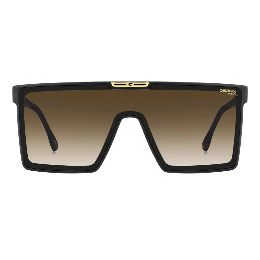 Carrera Victory C 07/S men's shield Black sunglasses with gold accents on a white background