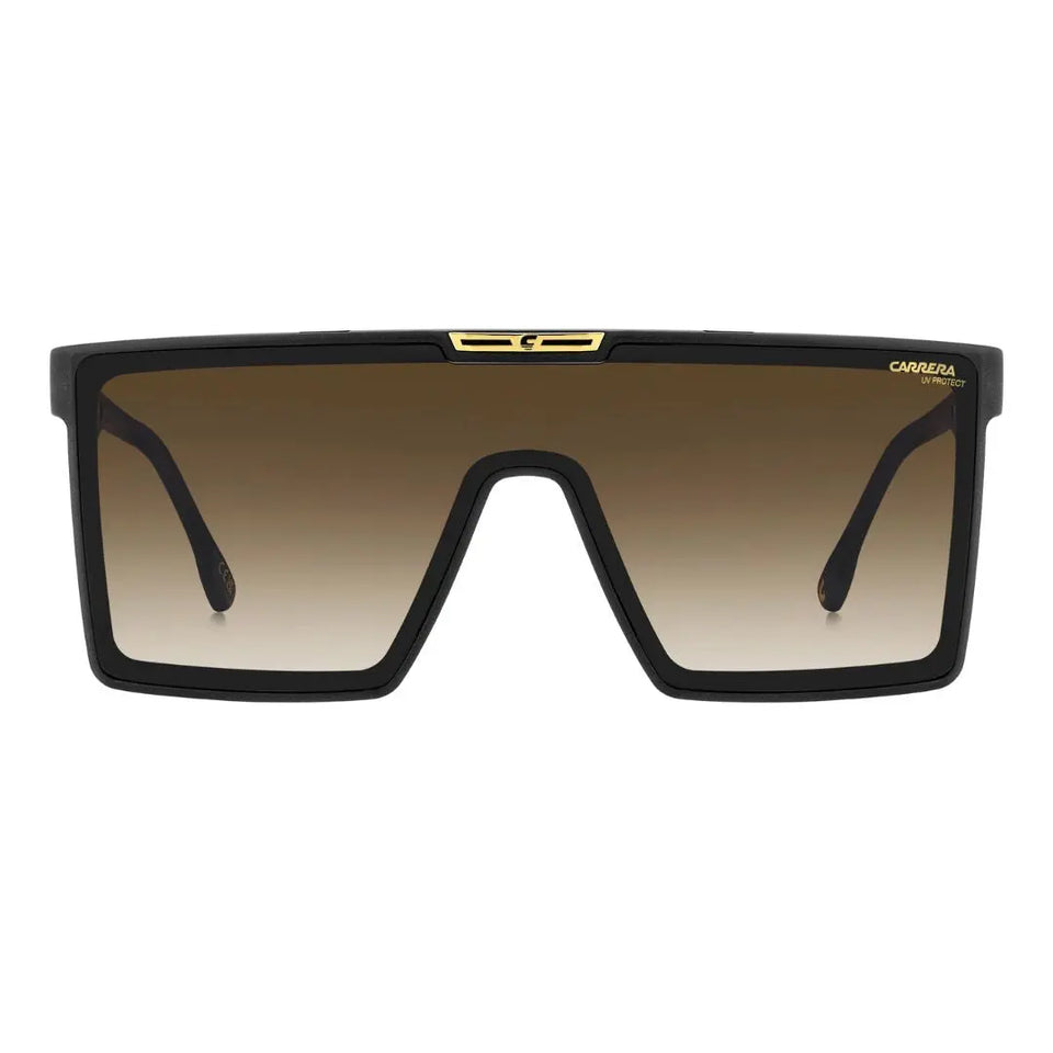 Carrera Victory C 07/S men's shield Black sunglasses with gold accents on a white background