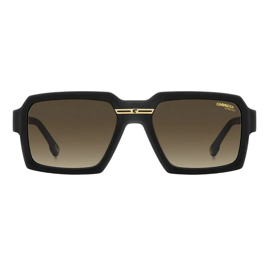 Carrera Victory C 15/S men's rectangular Black sunglasses with gold accents on a white background