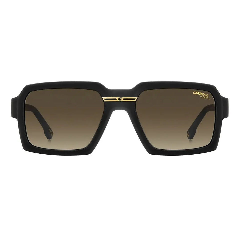 Carrera Victory C 15/S men's rectangular Black sunglasses with gold accents on a white background