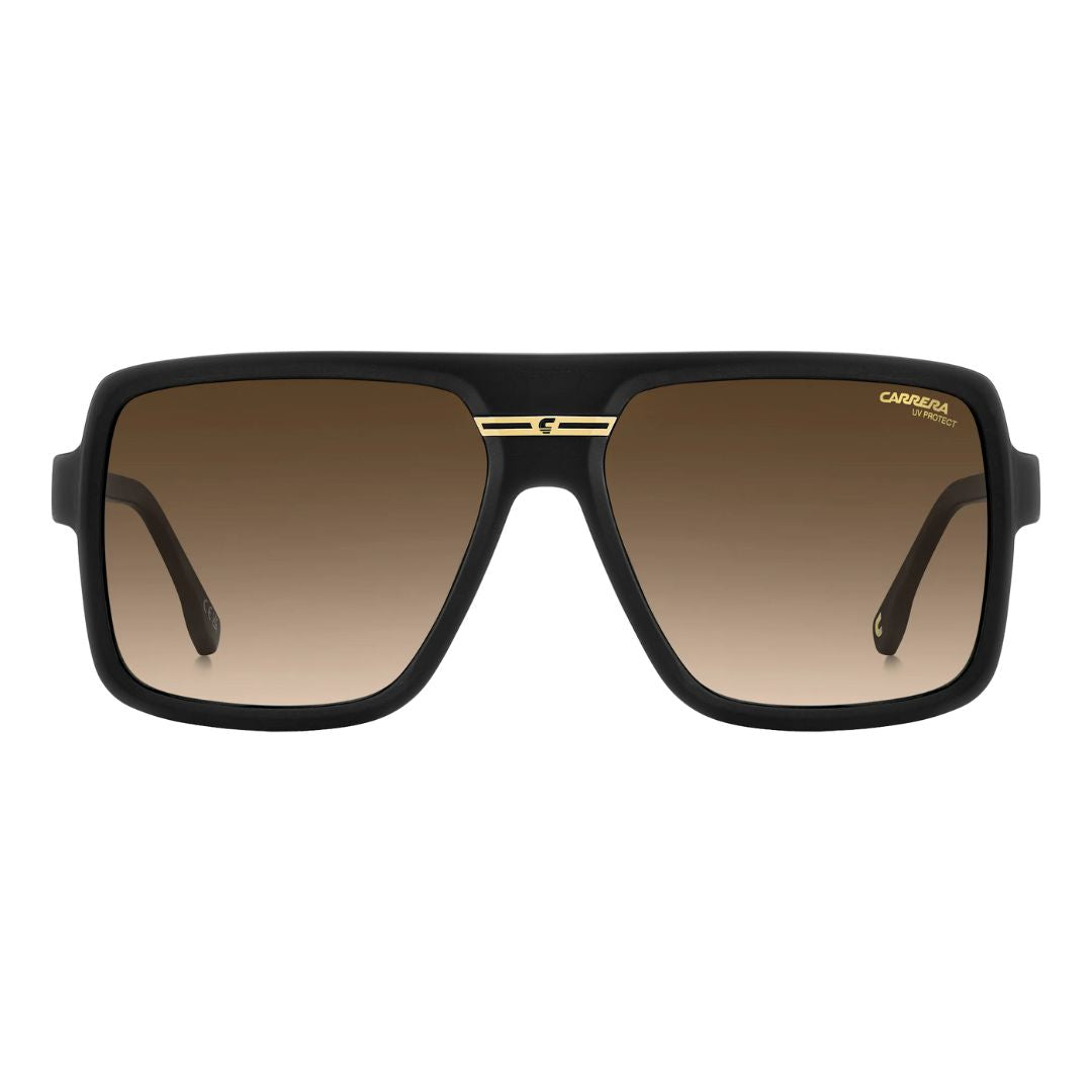 Carrera Victory C 09/S men's rectangular Black sunglasses with gold accents on a white background