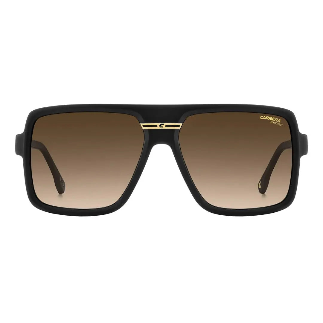 Carrera Victory C 09/S men's rectangular Black sunglasses with gold accents on a white background