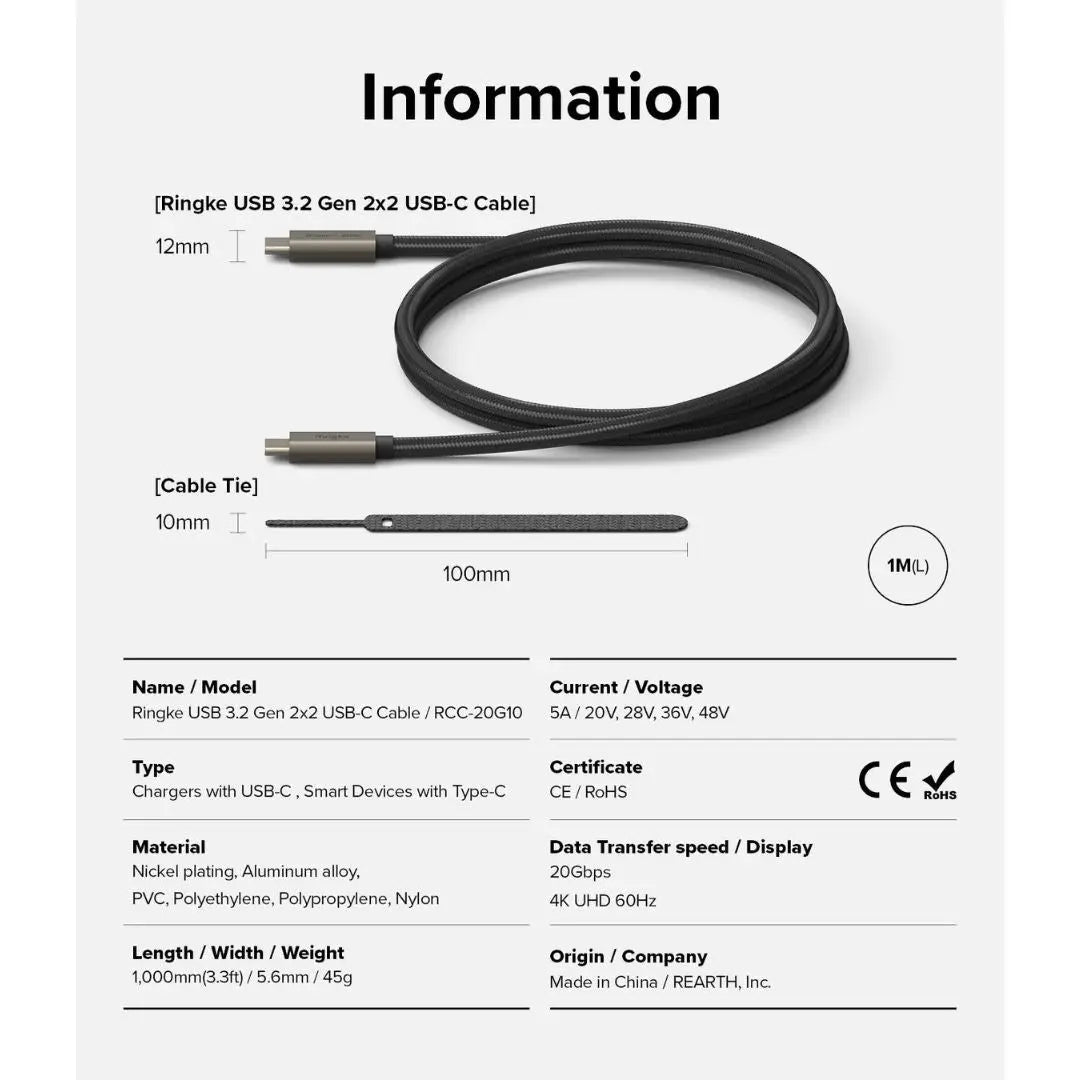 USB 3.2 Gen 2x2 USB-C Cable 1M by Ringke Ringke