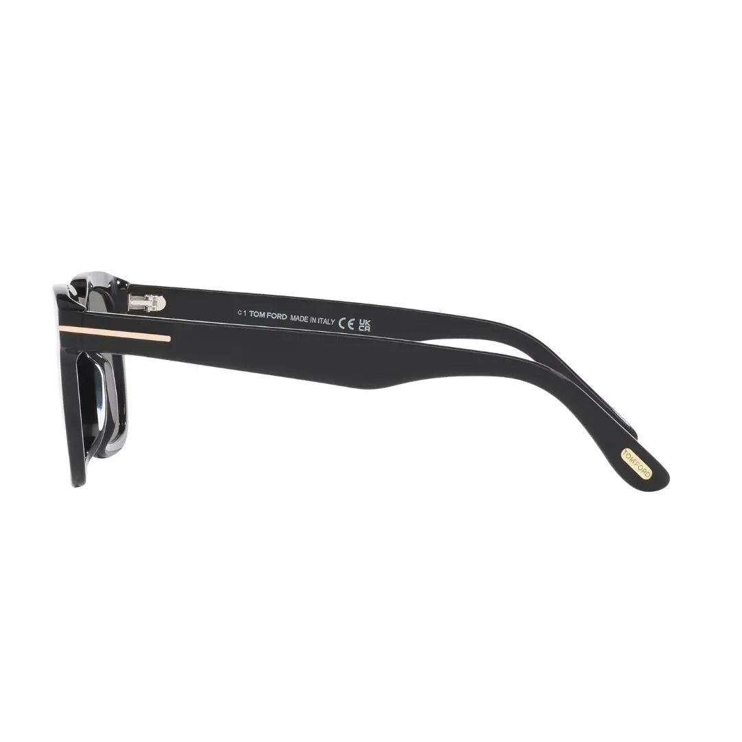 Tom Ford FT0751 Black sunglasses with gold accents on a white background