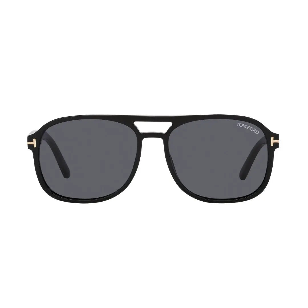 Tom Ford FT1022 Rosco Black sunglasses with gold accents on a white background