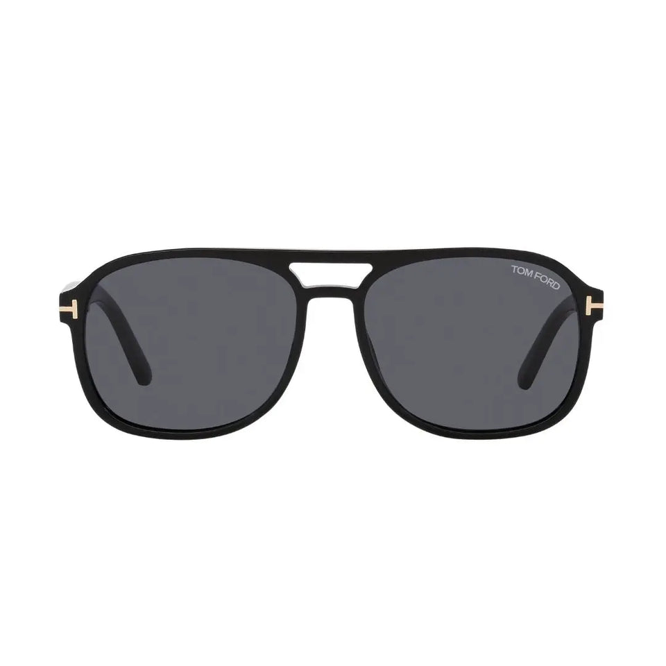 Tom Ford FT1022 Rosco Black sunglasses with gold accents on a white background