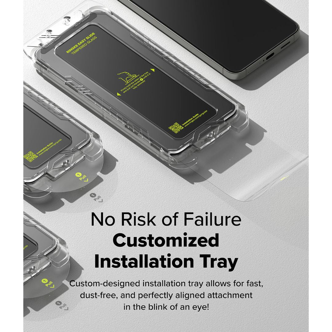 Galaxy S25 screen protector with alignment jig shown for easy installation