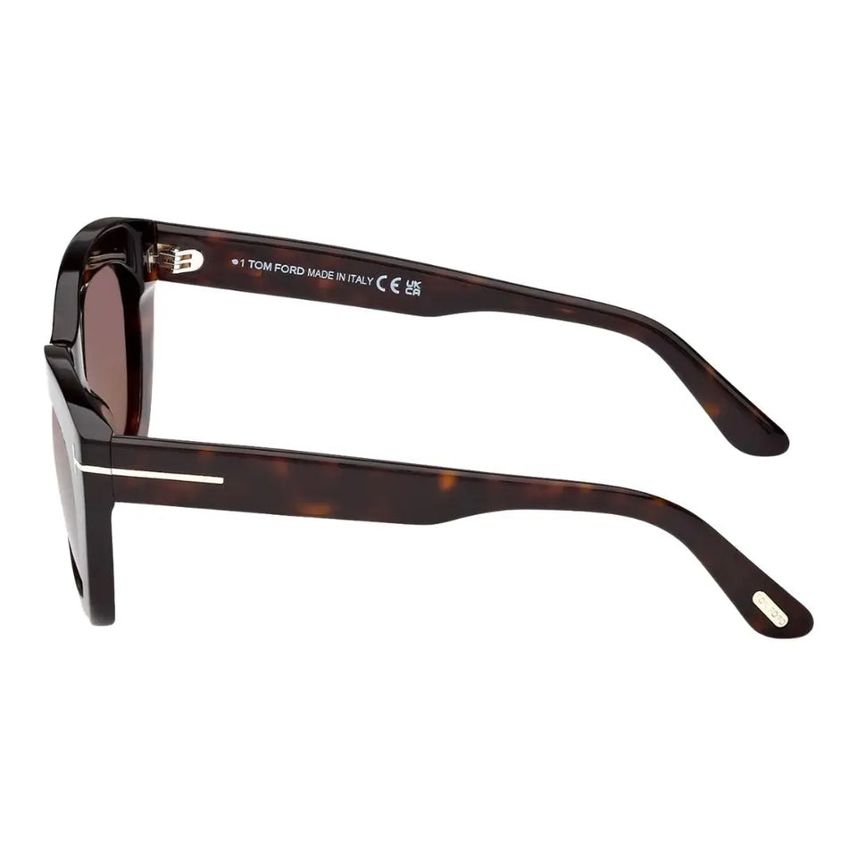 Side look Tom Ford FT1285 women's Sunglasses with tortoiseshell frame and dark lenses on a white background