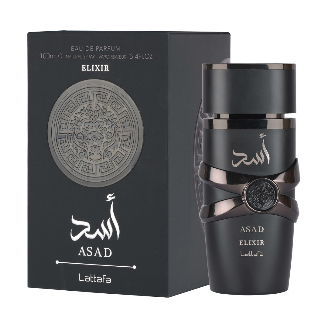 Lattafa Asad Elixir EDP 100ml perfume bottle and box