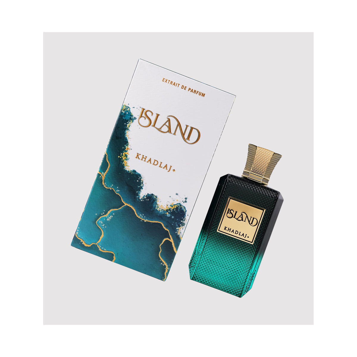 Khadlaj Island Extrait de Parfum 100ml - angled bottle and box view