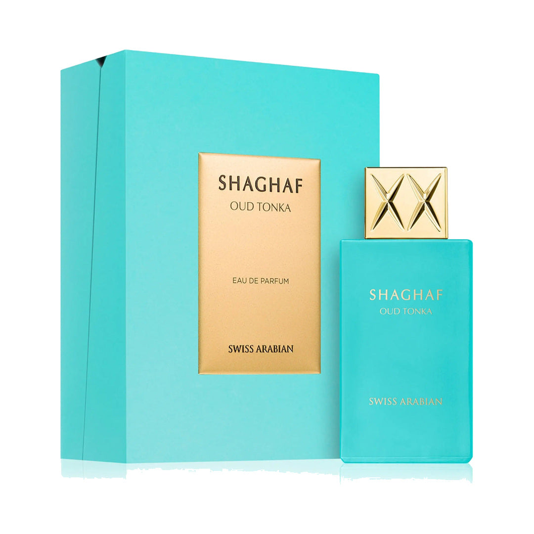 Swiss Arabian Shaghaf Oud Tonka EDP 75ml perfume bottle and box
