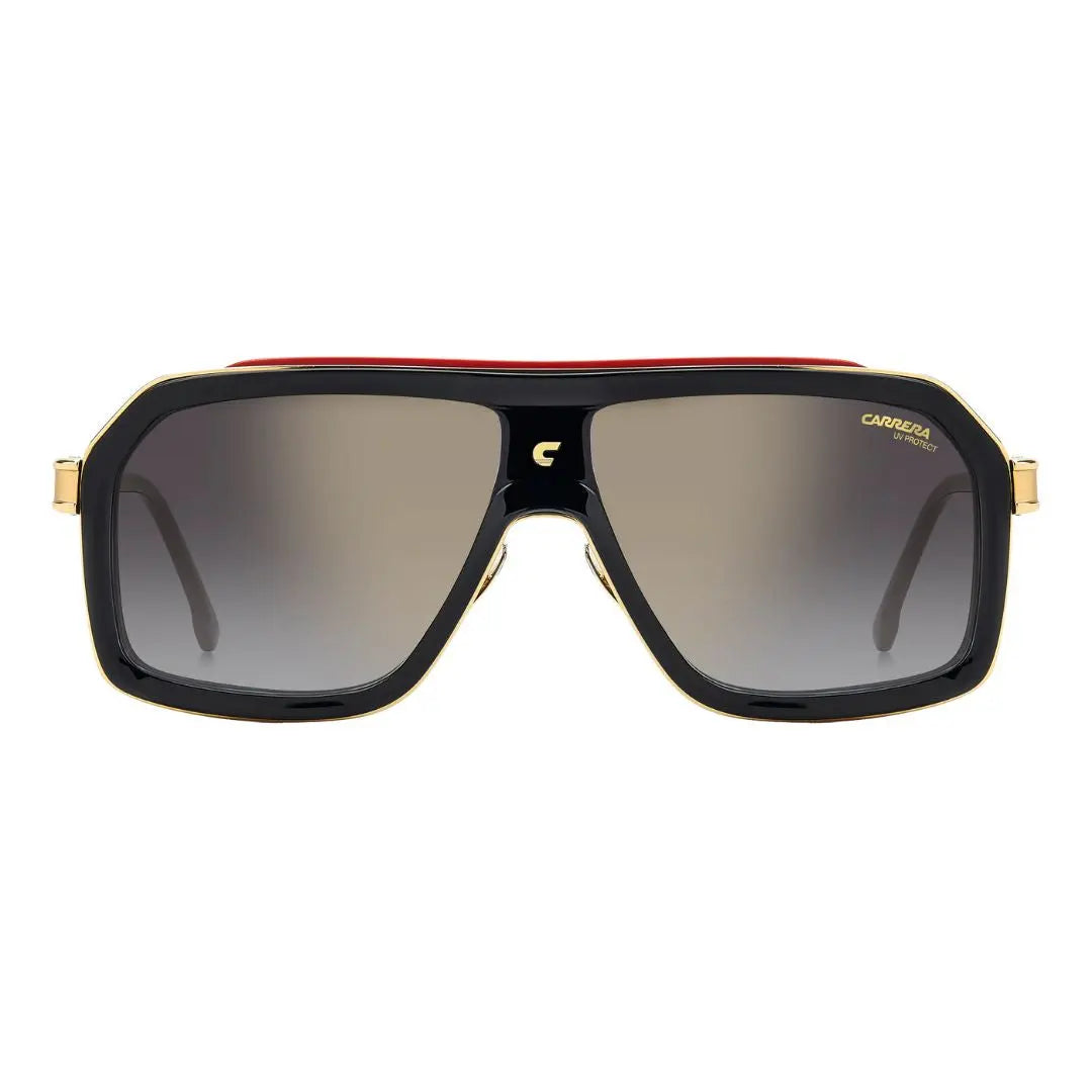Carrera CA 1053/S/TI men's Sunglasses with black frame, red accents, and gold details on a white background