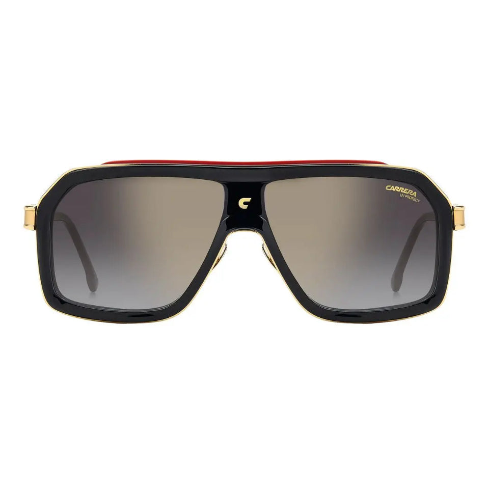 Carrera CA 1053/S/TI men's Sunglasses with black frame, red accents, and gold details on a white background